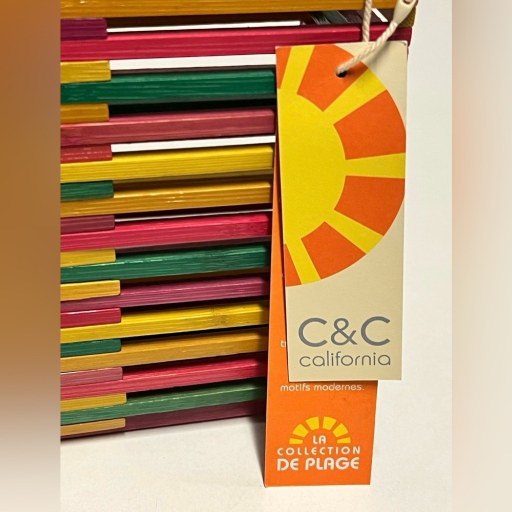 C&C California Multicolor Wooden Slat Clutch NWT Beach Chic🌴 - Picture 2 of 5